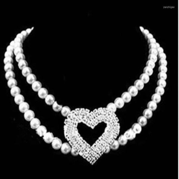 Colliers pour chiens perle collier pour animaux de compagnie luxe Noble forme de coeur réglable pour chiot chats fournitures bijoux accessoires noël