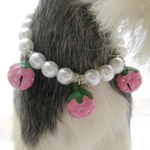 Hondenkragen parels ketting ketting aardbeienbellen ringen charme huisdier puppy kraag sieraden handgemaakt verstelbaar