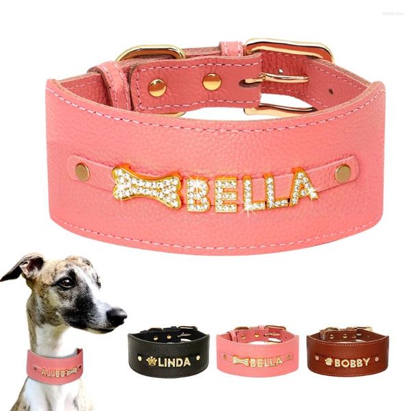 Collares para perros collar personalizado bling rinate cuero mascota para pequeños perros medianos greyhound ancho collar personalizado encanto