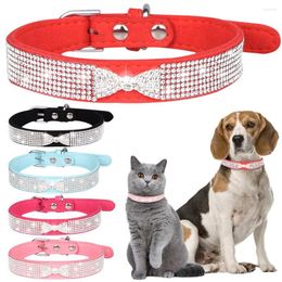 Colliers pour chiens collier personnalisé cuir strass Bling breloques arc doux animaux chiens chat accessoires cristal clouté