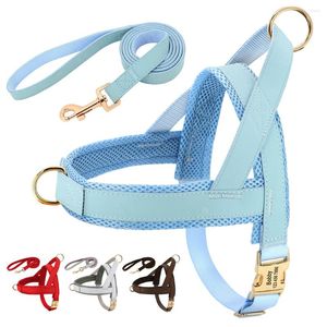 Colliers de chien personnalisé harnais laisse ensemble doux rembourré chiens gilet harnais gratuit personnalisé animal ID boucle gilets avec corde de plomb pour carlin