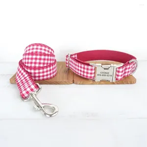 Colliers de chien collier d'animal de compagnie personnalisé plaque signalétique personnalisée étiquette d'identification réglable blanc rouge Plaid chat laisse de plomb