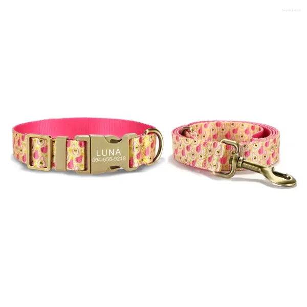 Collares para perros Collar personalizado para mascotas Placa de identificación personalizada ID ajustable Pera rosa Correa de plomo para gatos de fibra suave