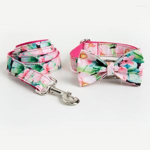 Halsbanden Gepersonaliseerde Roze Bloem Halsband Met Vlinderdas Set Gratis Gegraveerd Naamplaatje Voor Klein Medium Groot