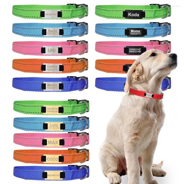 Collares para perros Collar reflectante personalizado Etiqueta de identificación de mascota grabada Collar ajustable para suministros grandes, medianos y pequeños