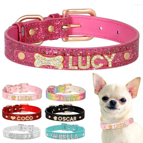 Collares para perros, Collar personalizado para perros pequeños, Chihuahua, diamantes de imitación ostentosos, accesorios personalizados para dijes con nombre de gatos domésticos