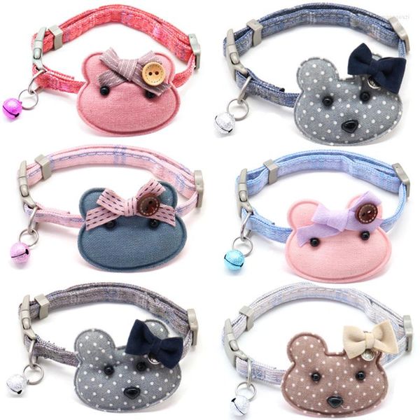 Collares para perros, accesorios para mascotas, bonito oso de dibujos animados con campana, Collar para gato, Collar ajustable para perros Chihuahua Bichon, cachorros y gatos