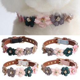 Colliers de chien Collier PU réglable pour animaux pour petits chiens moyens beaux fleurs colorées brillantes avec collier de diamants