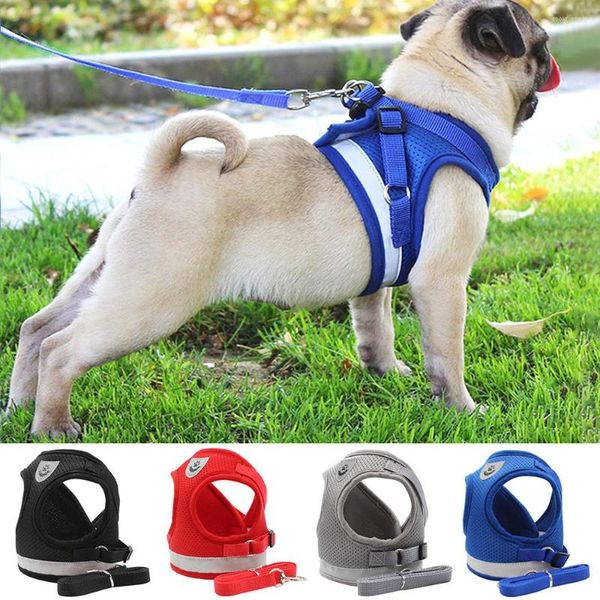 Collares para perros Arnés para gatos con correa ajustable Malla de seguridad reflectante Collar con correa para el pecho para perros pequeños y medianos Conjunto de chaleco XS/S/M/L/XL