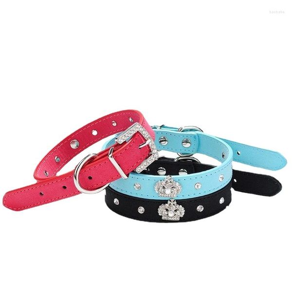 Colliers pour chiens Pet Cat Suede Couronne Garniture Colliers Strass Collier Doux Velours Matériel Réglable Collier Petits Chats Et Chiens