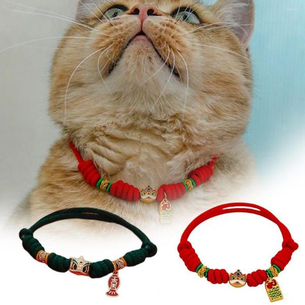 Colliers pour chiens collier pour animaux de compagnie réglable à la main tressé avec pendentif Style chinois Lion petit chiot chat collier pour Pograph