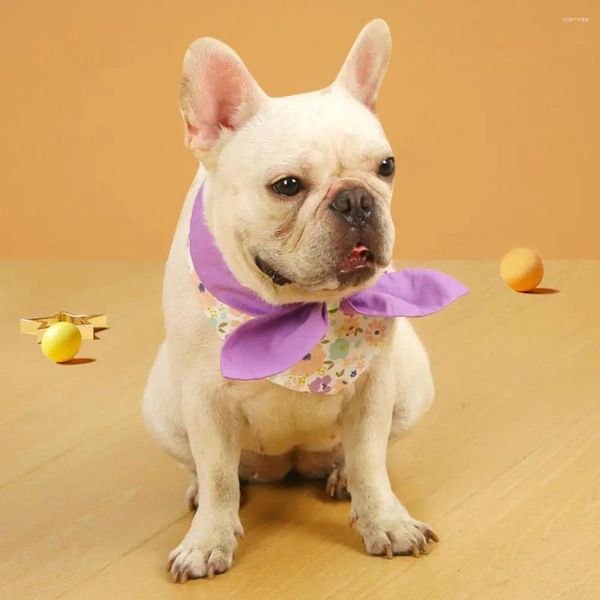 Cuello de perro cuello de mascota patrón de flores toalla triangular con bownot cómodos suministros