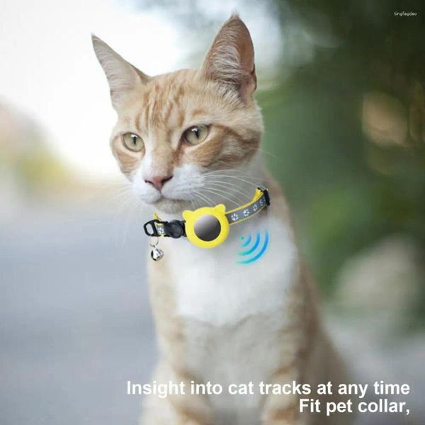 Collares para perros Collar para mascotas para perros medianos reflectante duradero con correa ajustable hebilla de campana Airtag cómodo gato protector