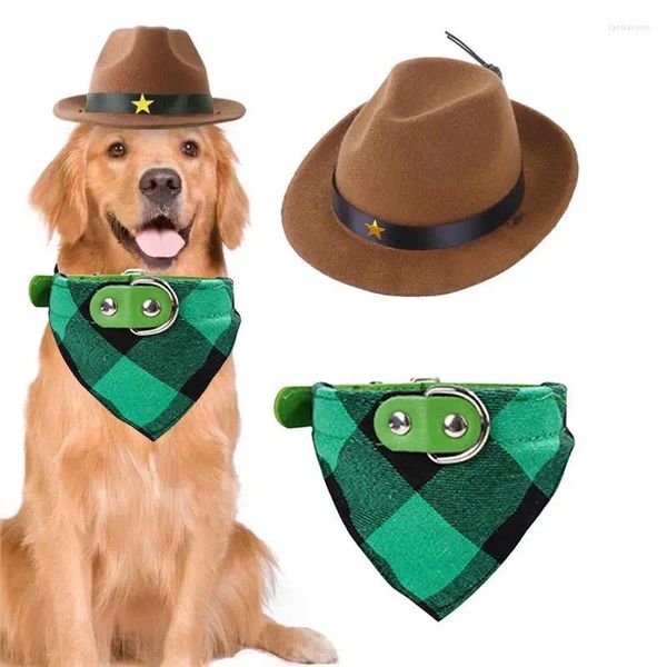 Collares para perros Sombrero de vaquero para mascotas Bufanda triangular Conjunto de disfraz suave y cómodo multiusos para cosplay