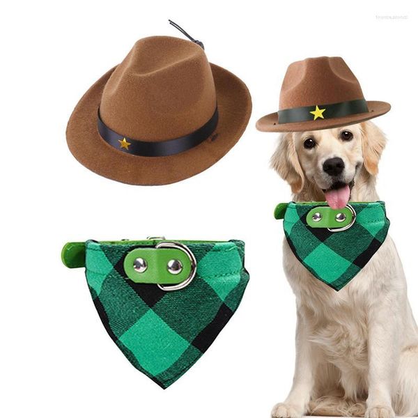 Collares para perros Sombrero de vaquero de mascota Bufanda triangular de vestuario suave y cómodo Conjunto de accesorios de West para cosplay