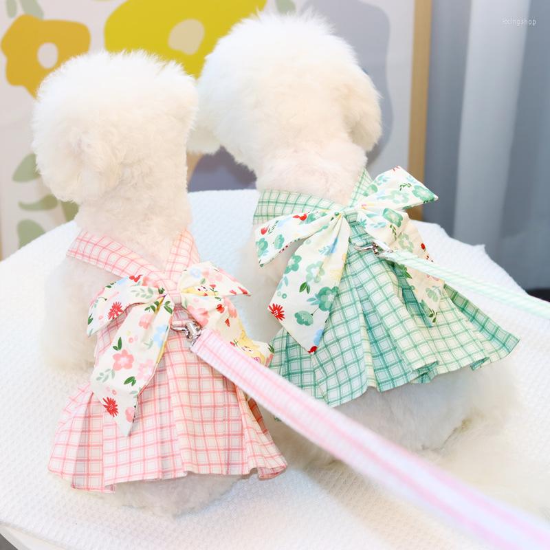 Dog Collars Pet Cute Chest Strap Clothes Leash Teddy Cat Clothing Plaid Flower Back Skirt Accessories