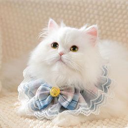 Hondenkragen Pet Cute Wind JK Plaid Lace Sjaal Cat Speeksel Handdoek Puppet Medium Small Collar Accessories Party Decor