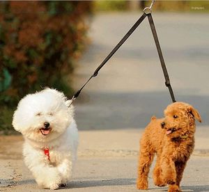 Hondenkragen huisdier dubbele koppeling leiband leiding 2 way dual ketting twee walk honden kraag polyester maasharnas voor klein medium