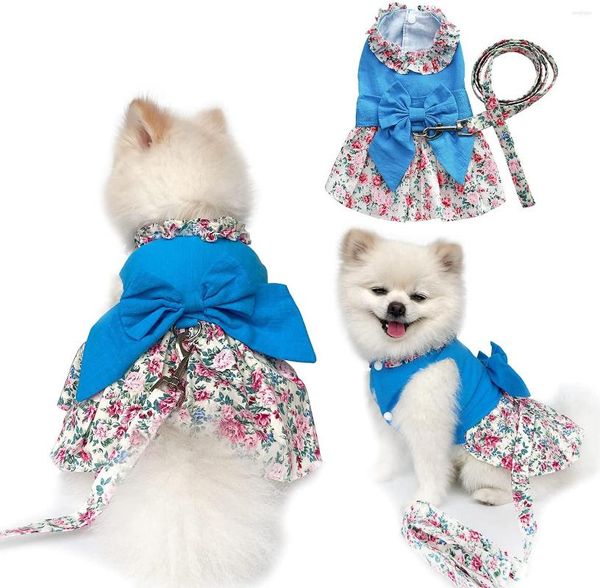 Colliers pour chiens Pet Dress Harnais Chiot avec laisse Sweet Summer Dogs Princess Cat Apparel