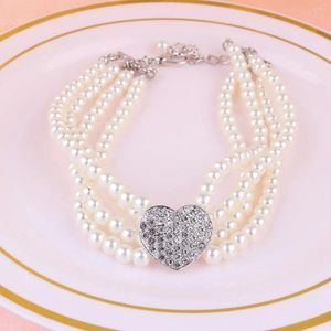 Halsbanden Huisdier Vier Rij Parelketting Kristal Pandant Hart Mode-sieraden (Wit Maat M)