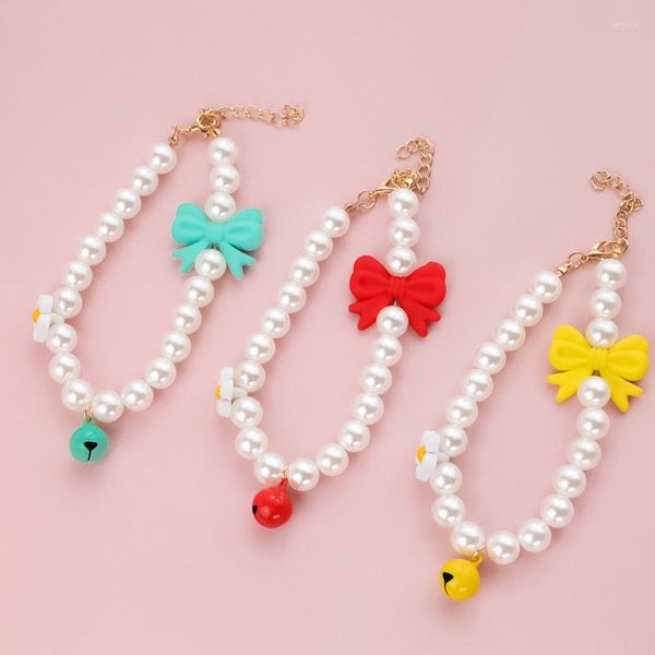 Colliers pour chiens Pet chaton cloche collier bijoux perle arc réglable chat collier cadeau élégant fête habiller produits Po Prop