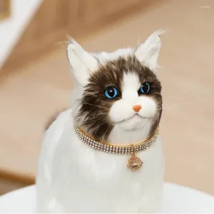 Halsbanden voor huisdieren Prachtige fonkelende strass kat met Chinese bel Verstelbare halsband Hol gesneden voor stijlvol