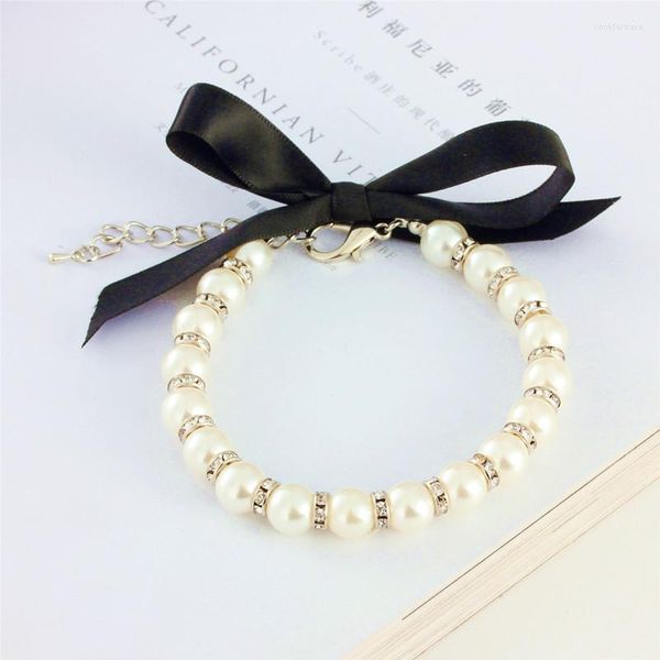 Colliers pour chiens collier de perles pour animaux de compagnie collier bijoux strass brillants adaptés pour chienne chat chiot accessoires de mariage