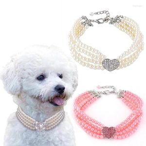 Hondenkragen puppy puppy vier rijen parels ketting kraag glanzende strass hartvorm hangende kattenjuwelen accessoires