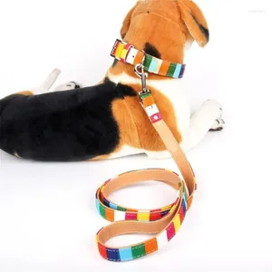 Collares para perros Suministros para mascotas Correa acolchada duradera para pequeños, medianos y grandes, lienzo a rayas de colores personalizado y entrenamiento con plomo de cuero