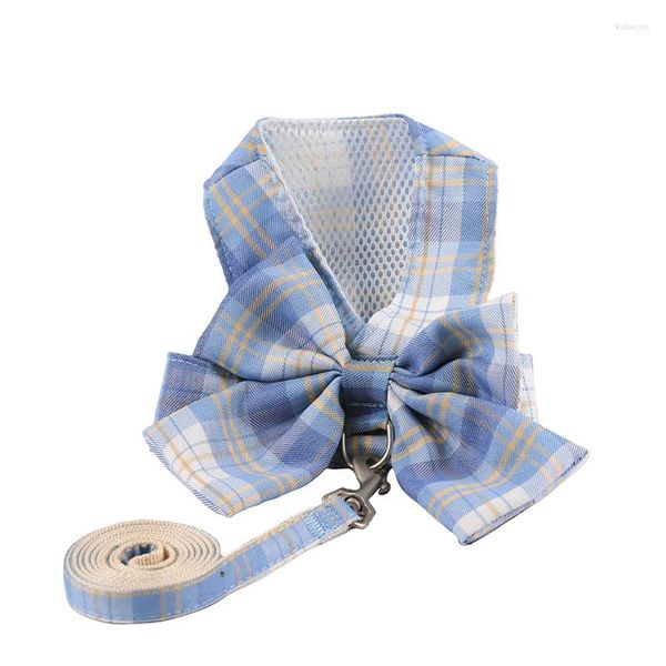 Chien Colliers Animaux Harnais Laisse Ensemble Réglable Bowknot Mignon Plaid Chiot Chats Lapins Gilet Vêtements En Plein Air Chaton Poitrine Sangle Collier