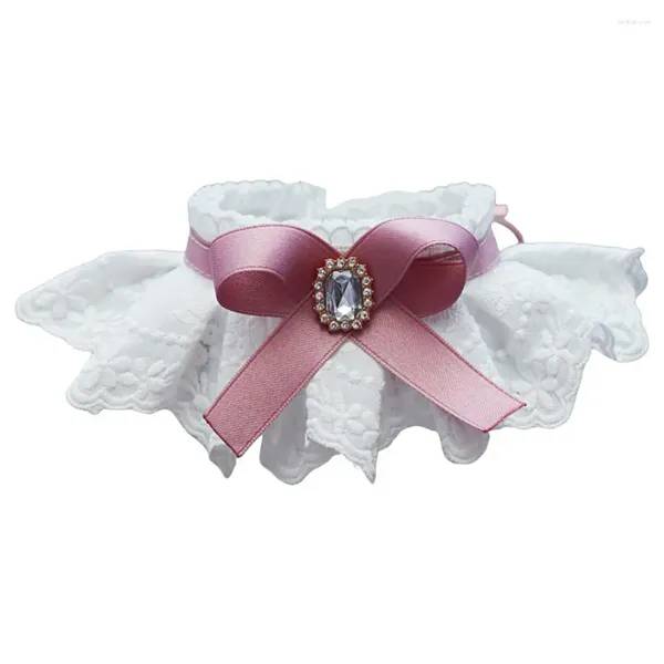 Colliers de chien joli collier pour animaux de compagnie Polyester strass décor tout assorti chats chiens Bowknot cou sangle florale dentelle écharpe bavoir décoratif