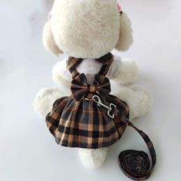 Colliers de chien Style Princesse Jupe ￠ carreaux pour animaux Sweet Bowknot Decoration Solde mammaire Traction Corde Robe de v￪tements confortables