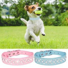 Colliers pour chiens en cuir PU chiens strass collier 3 rangées réglable chat chiot belle apparence Bling pour petits chats