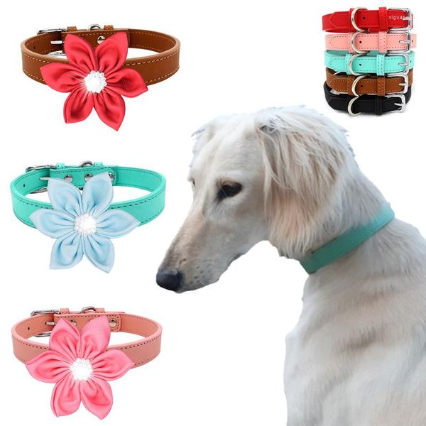 Collares Para perros cachorro gato Collar de cuero PU con flor ajustable sólido mascota Para perros pequeños accesorios Para Perro Mascotas producto