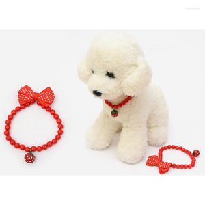 Hondenkragen Rood Bowknot Pet Collar Strawberry Bell Bead ketting Premium canvas kat modieuze benodigdheden