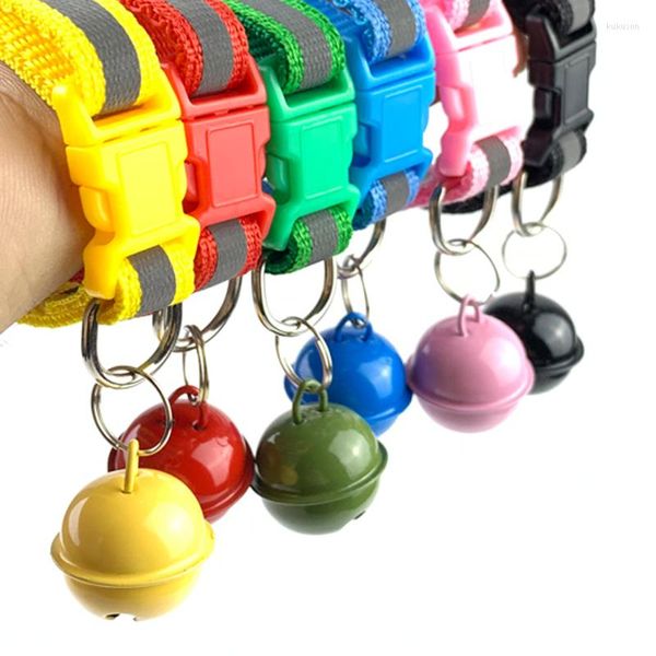 Colliers réfléchissants en Nylon pour chiens, réglables avec cloche pour chat, chiot, petite boucle de sécurité, 6 couleurs, collier pour animaux de compagnie