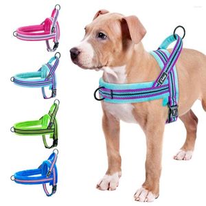 Colliers de chien Réflexion Nylon Harness No Put Pet Pitbull Pug Petit grandes harnais de chiens avec une poignée de contrôle rapide facile sur