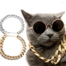 Collares para perros que venden accesorios de collar para mascotas de oro y plata cadena grande de gato simulada