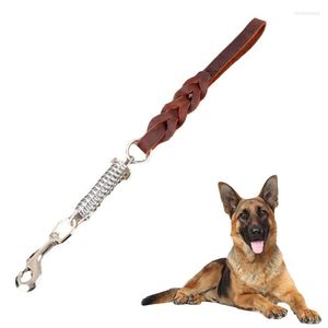 Collares de perros correa grande grande tracción tracción cuerda trenzada cuero real grande entrenamiento a pie correas búfer de primavera 48 cm