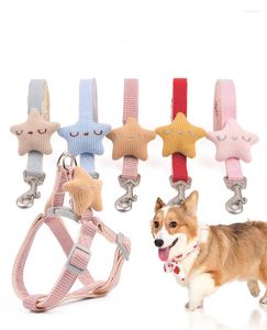 Colliers pour chiens Petit moyen Harnais Laisse Réglable Étoile de mer Gilet Collier Respirant Sangle de poitrine Plaid Teddy Bichon Pet Vêtements Fournitures