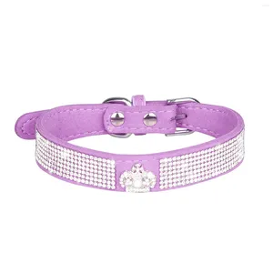 Hondenkragen Zacht wandelen Cat Decoratieve accessoires Suede Rhinestone Purple Outdoor Play Pet Pet Supplies Shiny Crown XS/S Puppy Kraag