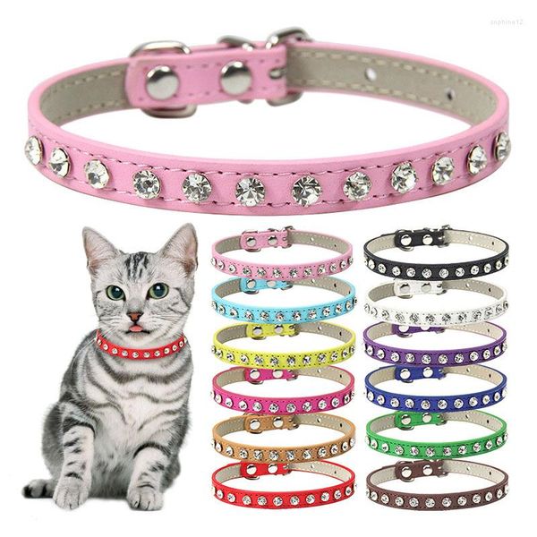 Collares para perros Color sólido PU cuero Bling Rhinestone Collar correas decorativas cristal diamante mascotas perros gatos para mascota doméstica