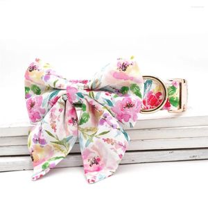 Halsbanden Lente Roze Bloemen Halsband Girly Strik Met Bijpassende Lijn Gegraveerde ID