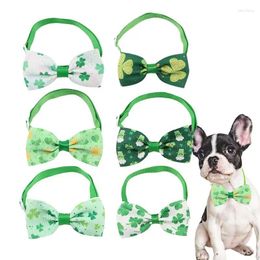 Colliers de chien St Patrick's Day Bow Tie pour chats 6pcs vacances vert irlandais chiot Shamrock Bowties motif trèfle accessoires de toilettage pour animaux de compagnie