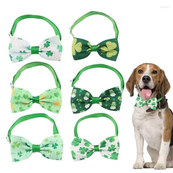 Colliers de chien St Patrick's Day Cat Collar avec arc 6pcs Holiday Irish Shamrock Puppy Bowties Basic Clover Pattern