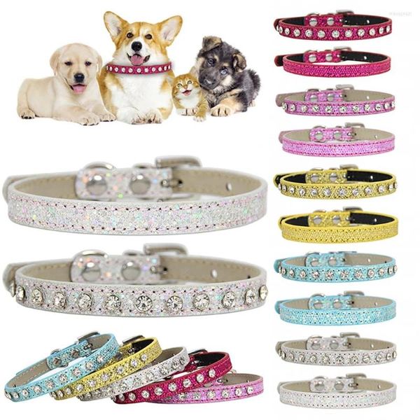 Coleiras de cachorro Super Brilhante Diamante Strass Cat Collar Filhote de Cachorro Bebê Cinta De Couro Gatinho Acessórios Ajustáveis