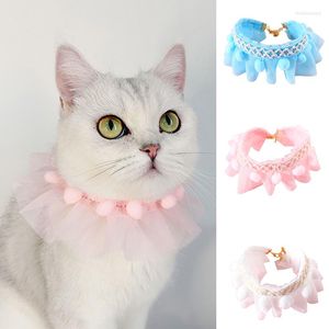 Colliers en dentelle douce pour chien et chat mignon, petit collier avec nœud papillon avec cloche pour chat, anneau de cou réglable, boule de poils