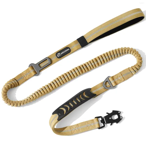 Collares para perros Correa táctica Bungee absorbente resistente con 2 asas Cinturón de seguridad con clip de metal para perros medianos, grandes y grandes