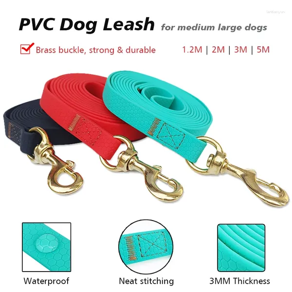 Colliers de chien épais PVC LEASH 5M 3M 2M Big Pet Training Corche de plomb 2 3 5 mètres Ligne Grand Cat Imperpose les laisses noires imperméables Accessoires en laiton