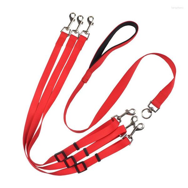 Colliers pour chiens, laisses à trois têtes, ceinture de Traction pour animaux de compagnie, tissage en Nylon réglable pour chats, fournitures de plomb de sécurité solides